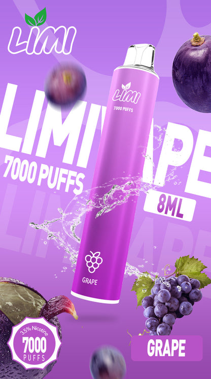 LIMI7000口拋棄式｜ILIA哩亞同廠生產，煙油容量更高 口味更優化｜超長續航 × 發光炫彩｜一次性便攜式圓管電子煙｜VAKA糖果雲煙館
