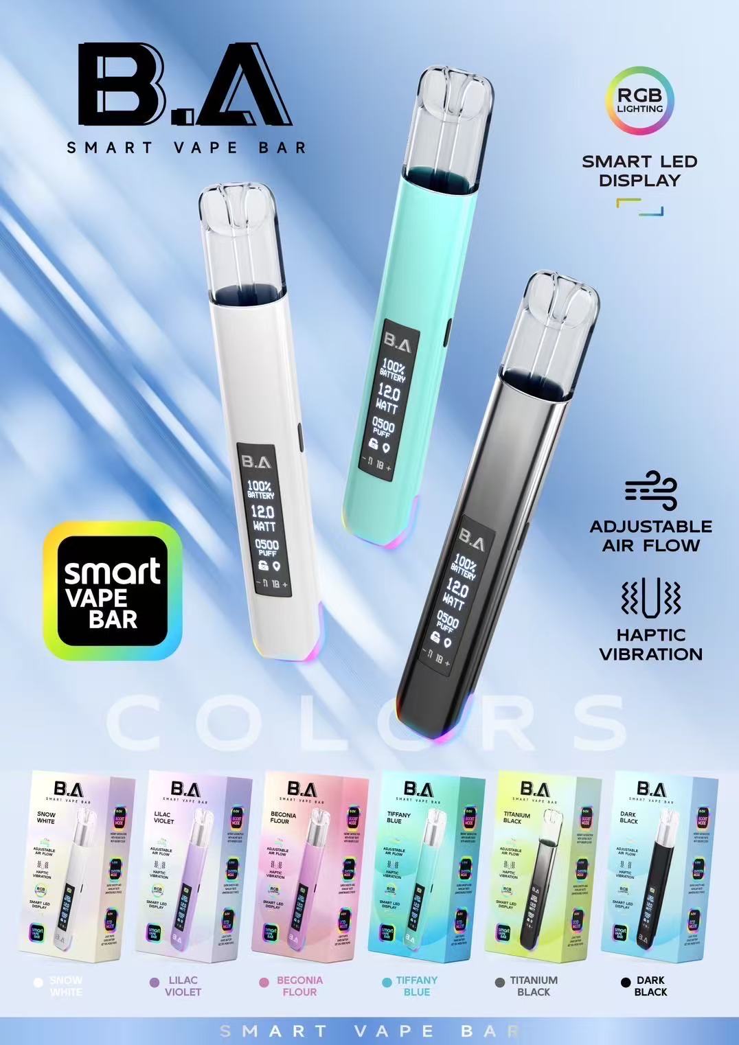 B.a主機/具有Smart Vape Ba發光r大屏煙桿，通用一代煙彈-VAKA糖果雲煙館