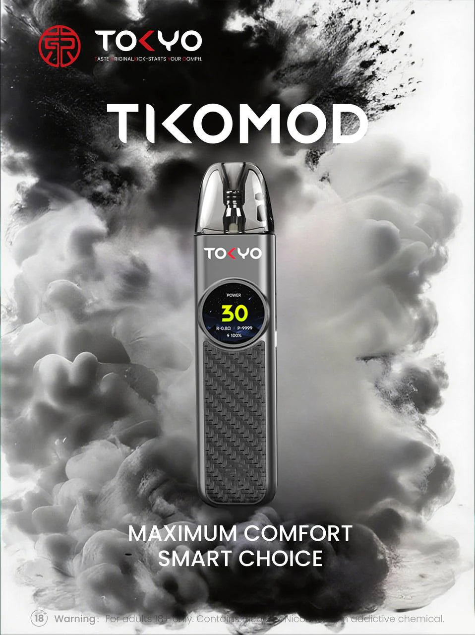 TOKYO TIKO MOD 東京帝刻菸油套裝｜0.71 吋冷光螢幕・5–30W 可調功率｜空倉：一盒/3顆｜VAKA糖果雲煙館
